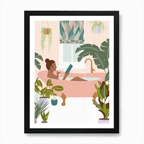 Girl In A Bathtub Bathroom Art Print