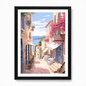 Hvar Croatia 1 Vintage Pink Travel Illustration Art Print