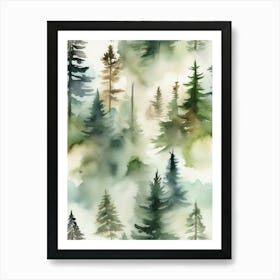 Appalachian Mountains of Misty Pines Watercolor Print of Evergreen Forest..142 Art Print