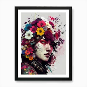 Girl With Flowers On Her Head 1 Art Print