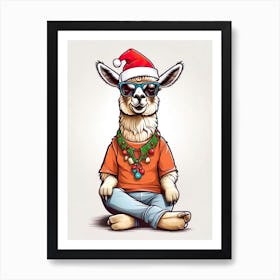 Llama Christmas Hat Art Print