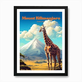 Mount Kilimanjaro Tanzania Wildlife Travel Art Illustration Art Print