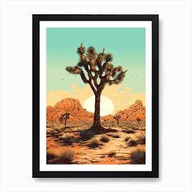 Joshua Tree In Desert In Gold And Black (3) Art Print