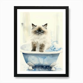 Birman Cat In Bathtub Bathroom 2 Art Print