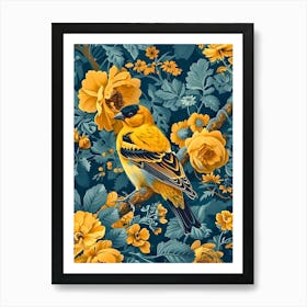 Yellow Bird On A Branch Inspired by William Morris Art Print