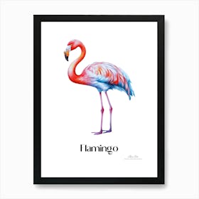 Flamingo. Long, thin legs. Pink or bright red color. Black feathers on the tips of its wings.10 Art Print