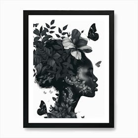 African Woman With Butterflies Art Print