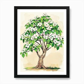 Dogwood Tree Storybook Illustration 2 Art Print