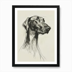 Spaniel Doberman Dog Charcoal Line 3 Art Print