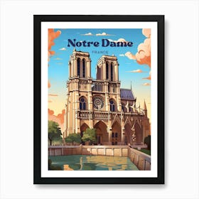 Notre Dame France Cathedral Travel Illustration Art Print