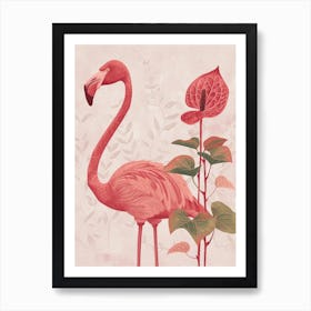 Jamess Flamingo And Anthurium Minimalist Illustration 3 Art Print