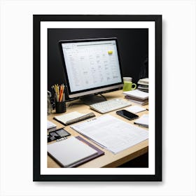 An Office Desk Laden With A Plethora Of Items Signifying A Chronically Busy Future Including Numerou (5) Art Print