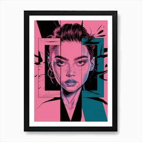 Woman Pink Blue Art Print