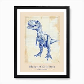 Giganotosaurus Dinosaur Blue Print Sketch 1 Poster Art Print