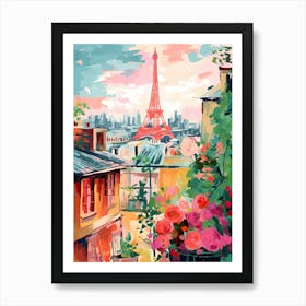 Rooftops Of Paris Eiffel Tower Travel Botanical France Painting Art Print