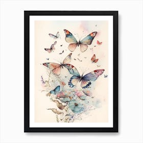 Butterflies Flying In The Sky Watercolour Ink 2 Art Print