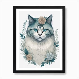 Floral Ragdoll Cat Painting (3) Art Print
