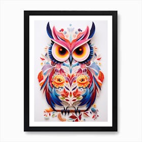 Scandinavian Bird Illustration Eastern Screech Owl 4 Art Print
