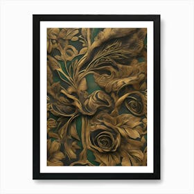 Gold Leaves And Roses Art Print