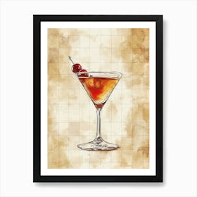 Cocktail In A Martini Glass On A Tiled Background 1 Art Print