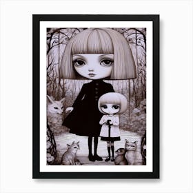 Big Eye Girls In The Woods Pets Art Print