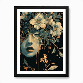 Woman With Flowers On Her Head 10 Art Print