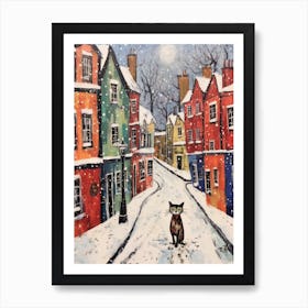 Cat In The Streets Of Matisse Style London With Snow 4 Art Print