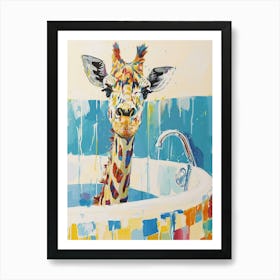 Dripping Paint Giraffe In The Bath Art Print