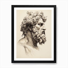 Zeus Pencil Line Drawing Art Print