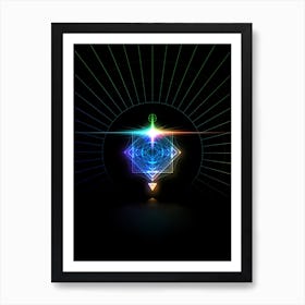 Neon Geometric Glyph Abstract in Candy Blue and Pink with Rainbow Sparkle on Black n.0011 Art Print