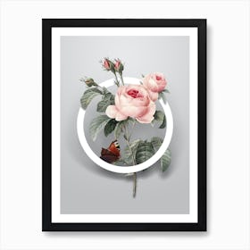 Vintage Provence Rose Minimalist Floral Geometric Circle on Soft Gray n.0530 Art Print
