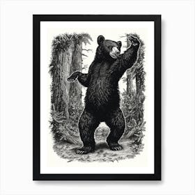 Malayan Sun Bear Dancing In The Woods Ink Illustration 1 Art Print