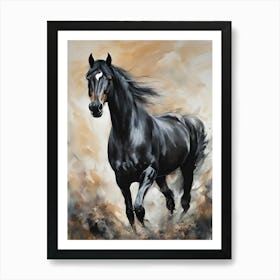 Black Horse Running Abstract Art Print