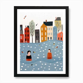 Amsterdam Canal Scene, Tiny People And Illustration 3 Art Print