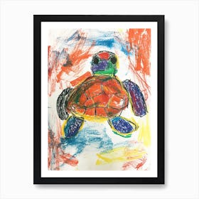 Minimalist Oil Pastel Scribble Sea Turtle Art Print