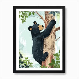 American Black Bear Cub Climbing A Tree Storybook Illustration 2 Art Print