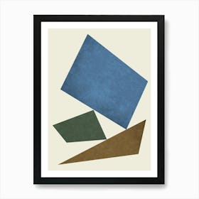 3 Forms Composition - Minimal Abstract Geometric Blue Brown Art Print