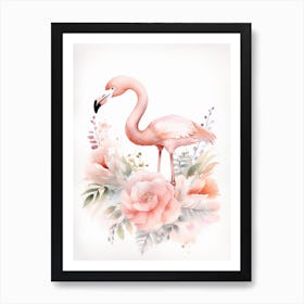 Floral Baby Pink Flamingo Watercolour 1 Art Print