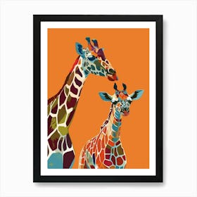 Giraffe & Calf Bold Colours 1 Art Print