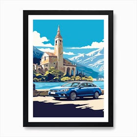 A Subaru Outback Car In The Lake Como Italy Illustration 1 Art Print