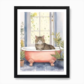 Chartreux Cat In Bathtub Botanical Bathroom 4 Art Print