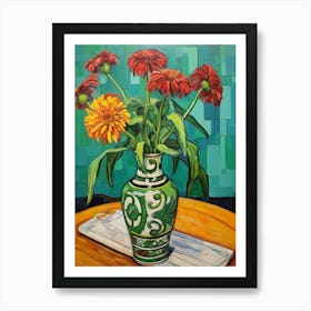 Flowers In A Vase Still Life Painting Gaillardia 1 Art Print