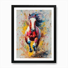 Colorful Abstract Painting Of A Horse In Motion With Vibrant Splashes Of Paint On A Textured Art Print