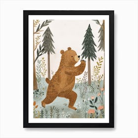 Brown Bear Dancing In The Woods Storybook Illustration 4 Art Print