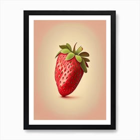 A Single Strawberry, Fruit, Retro Drawing 2 Art Print