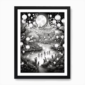 Chinese Lantern Festival Black And White 4 Art Print