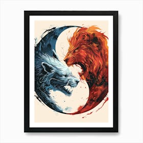 Badass Lion And Wolf 4 Art Print