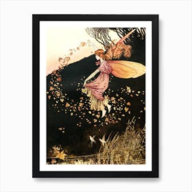 The Autumn Fairy by Ida Rentoul Outhwaite - 1919 Fairyland Famous Vintage Illustration Witchy Fairycore Cottagecore Beautiful Fall Leaves Fairy Scattering Magic Art Print