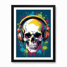 Skull With Headphones Pop Art (30) Art Print
