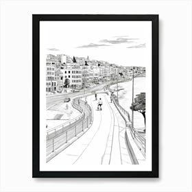 View Of Sydney, Australia Line Art Black And White 4 Art Print